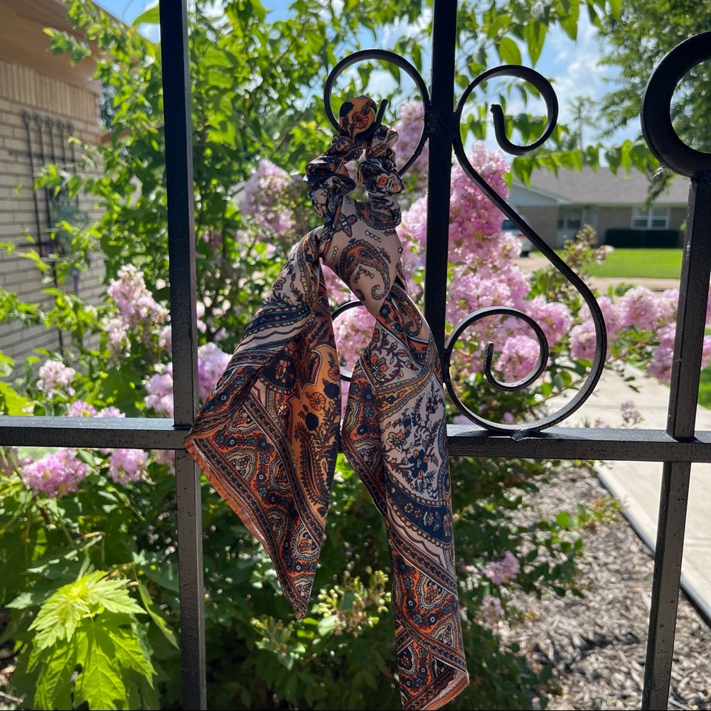 Paisley Satin Bow Scrunchie